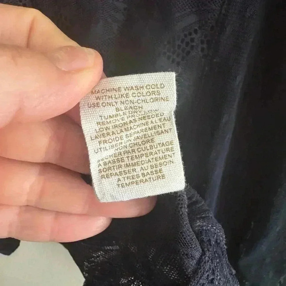 Free People Blue Floral Lace Stretchy Mesh Blouse Top Raglan Short Sleeve Sz S/P - Picture 11 of 12